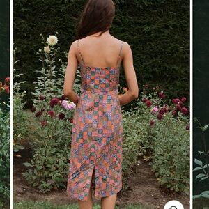 NWT Coco Shop Long Slip Dress in Navy Checkerboard